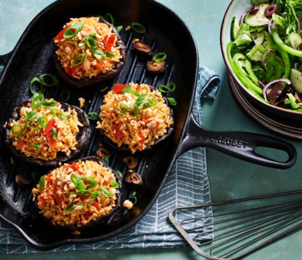 Portobello met tomaten-zilvervliesrijst