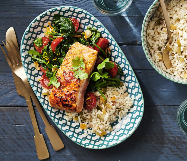 Gebakken Harissa Zalm Met Spinazie Lassie Rijst