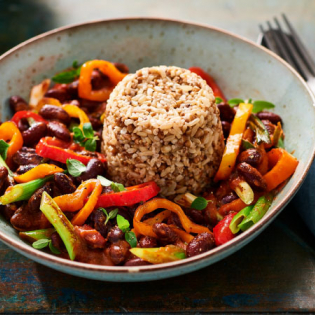 Paprikabonensalsa met zilvervliesrijst, quinoa en granen