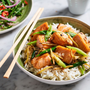 Thaise zalm met gember en pandanrijst