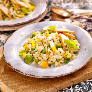 Risotto met doperwtjes en gerookte kip