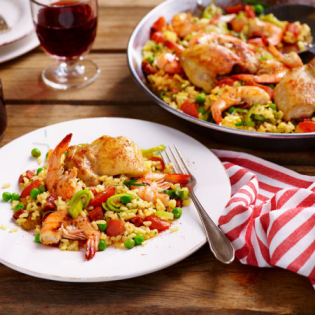 Paella met kip en garnalen