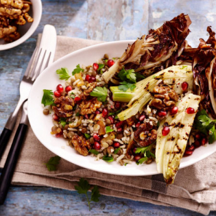 Geroosterde venkel en radicchio met linzenmix