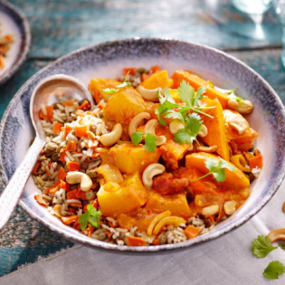 Pompoencurry met rijst-linzenmix