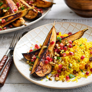 Notenpilav met aubergine