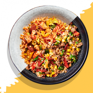 Jambalaya met gehakt en maïs