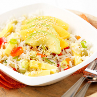 Notenrijstsalade met avocado en meloen