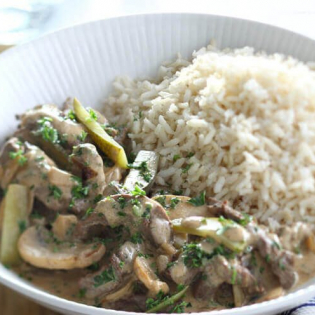 Bief Stroganoff met zilvervliesrijst