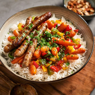 Gegrilde chipolataworstjes met paprika en wortel