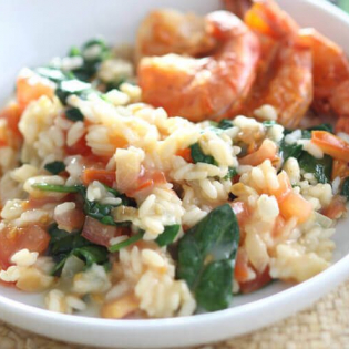 Risotto met gamba’s, spinazie en tomaat